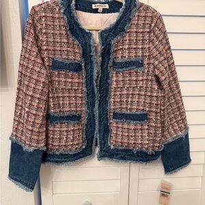 Nanette Lepore Blue Denim Jacket with Pink Lining